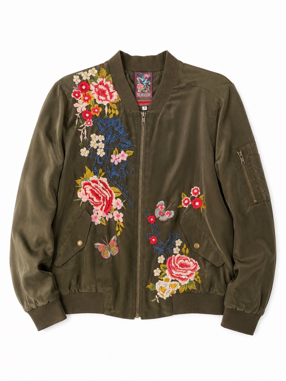 Johnny Was Lucy Bomber Jacket in Army Green Size Small - Picture 2 of 6